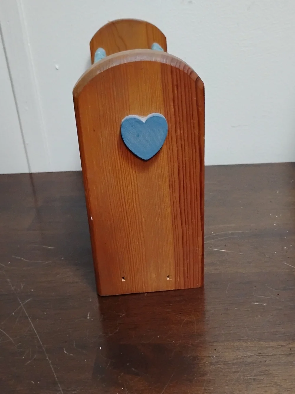 Wooden Heart Napkin Holder Curtain Kitchy Cottagecore Rustic Cabin Blue/Hearts